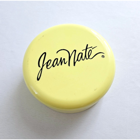 Vintage Jean Nate Bath Powder Box Yellow Plastic Canister Retro Vanity Empty 6oz - Picture 1 of 12